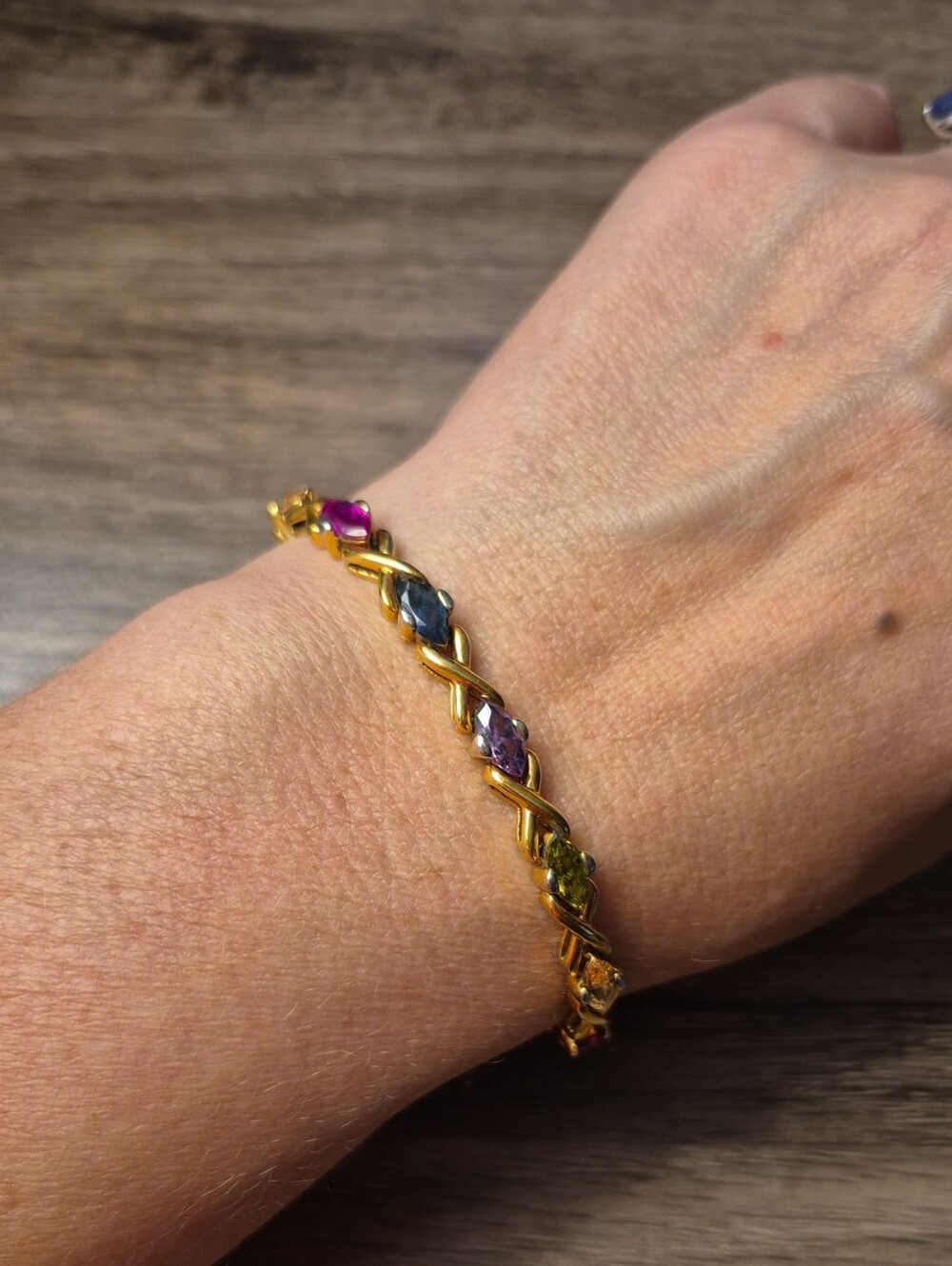 Vintage Gold Plated Lab Created Marquise Multi Colored Stones X’s Bracelet